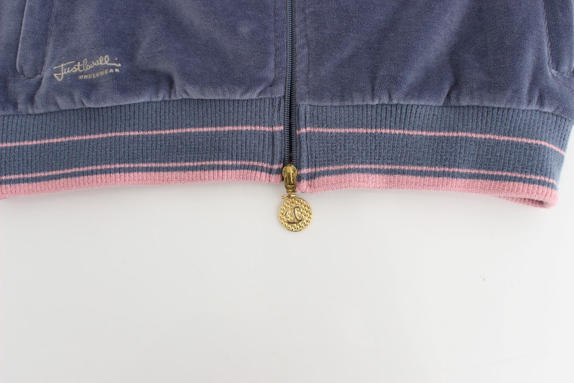 Blauer Samtpullover mit Reißverschluss