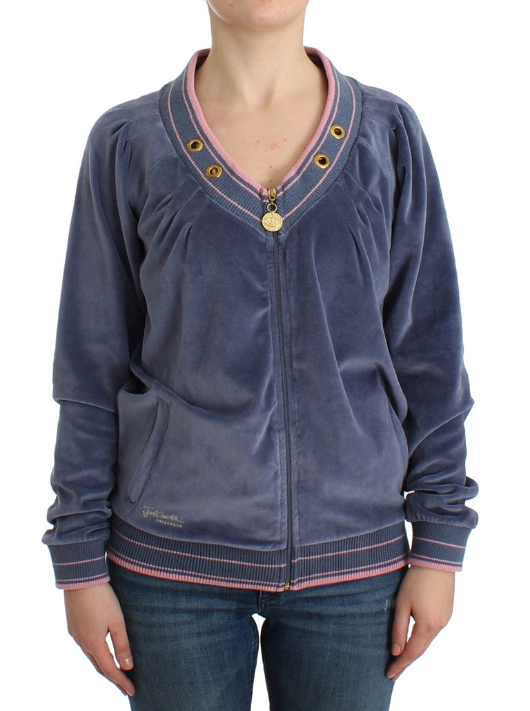 Blauer Samtpullover mit Reißverschluss