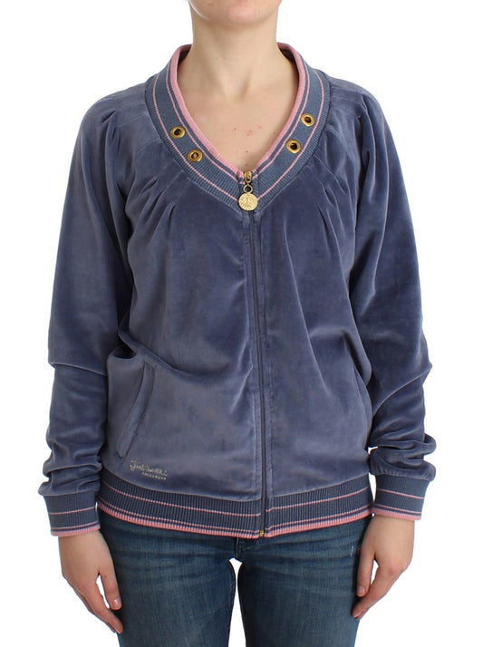 Blauer Samtpullover mit Reißverschluss