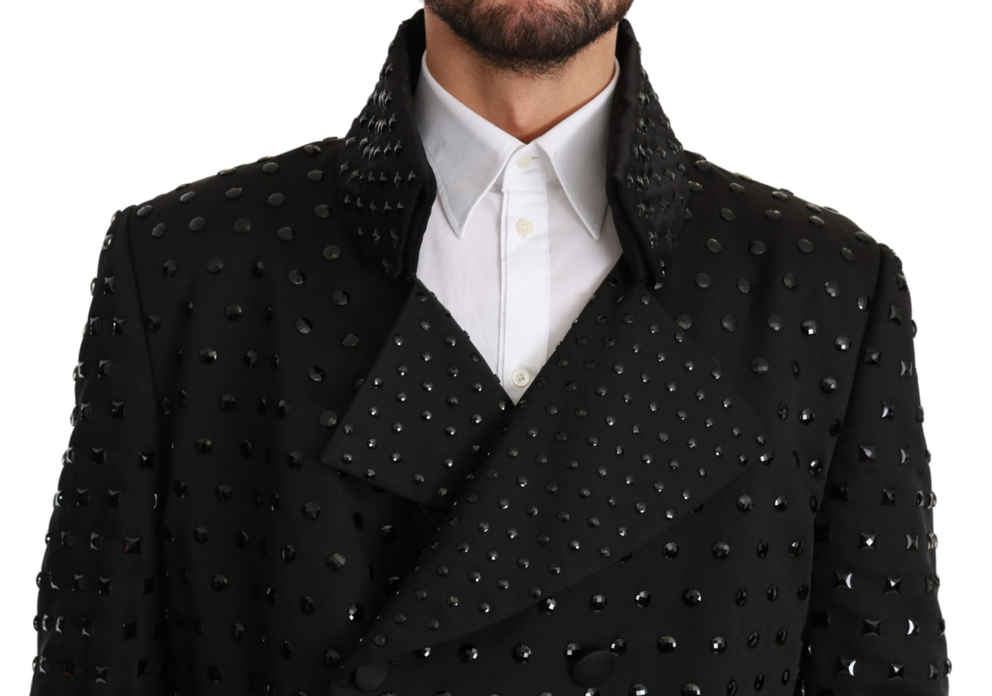 Schwarzer Seidenkristall Mantel Blazer