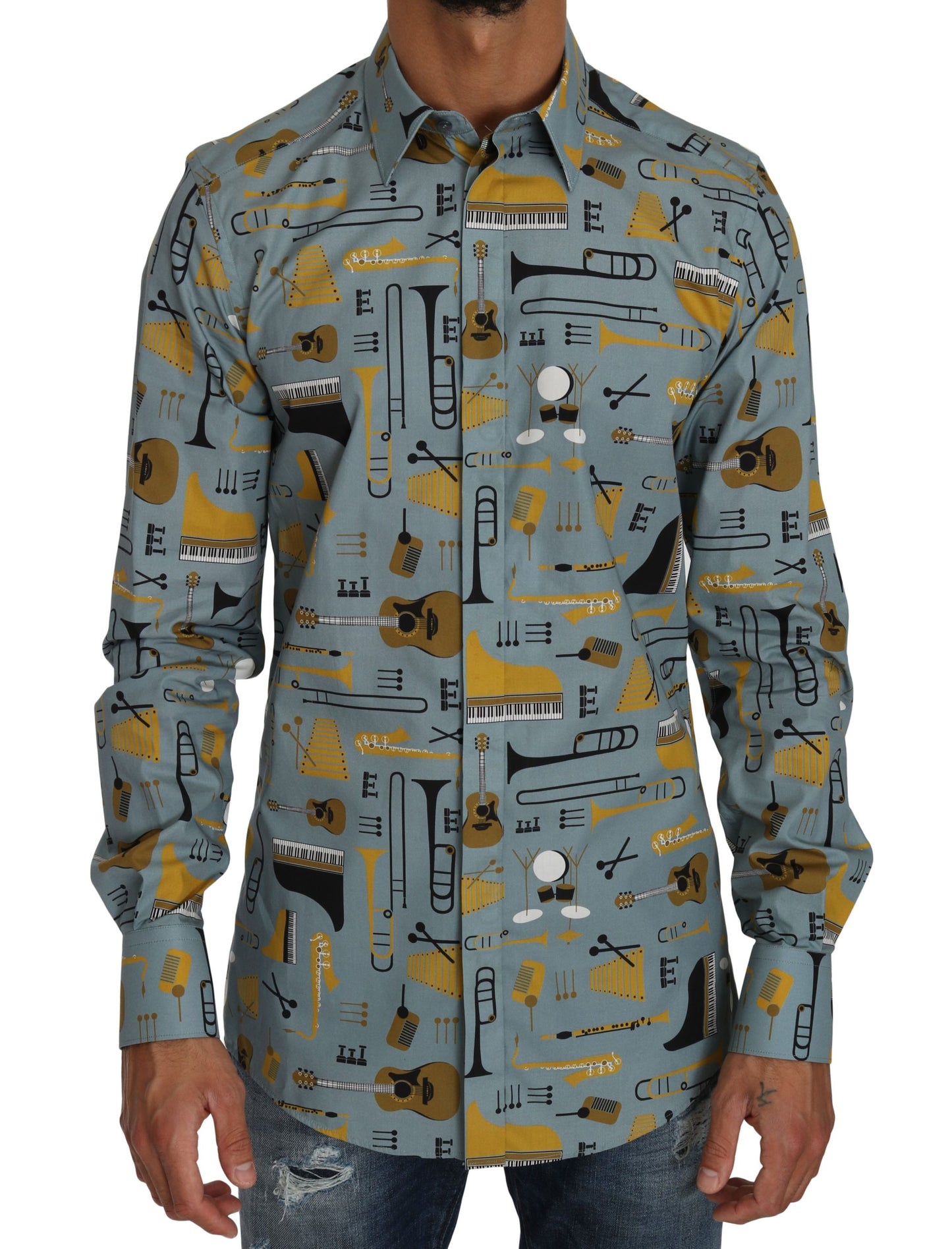 Blau Gelb Slim Fit GOLD Jazz Freizeithemd