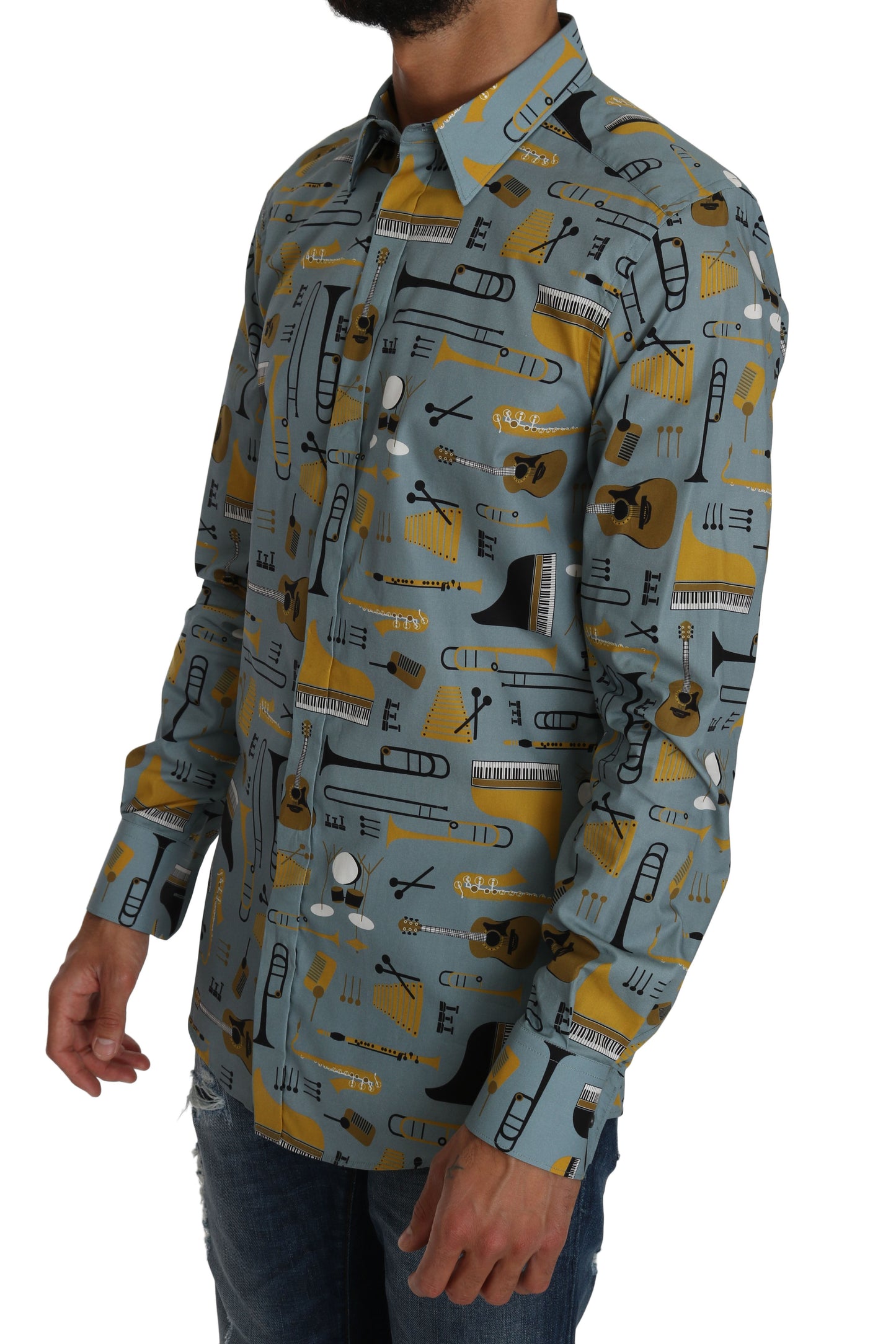 Blau Gelb Slim Fit GOLD Jazz Freizeithemd