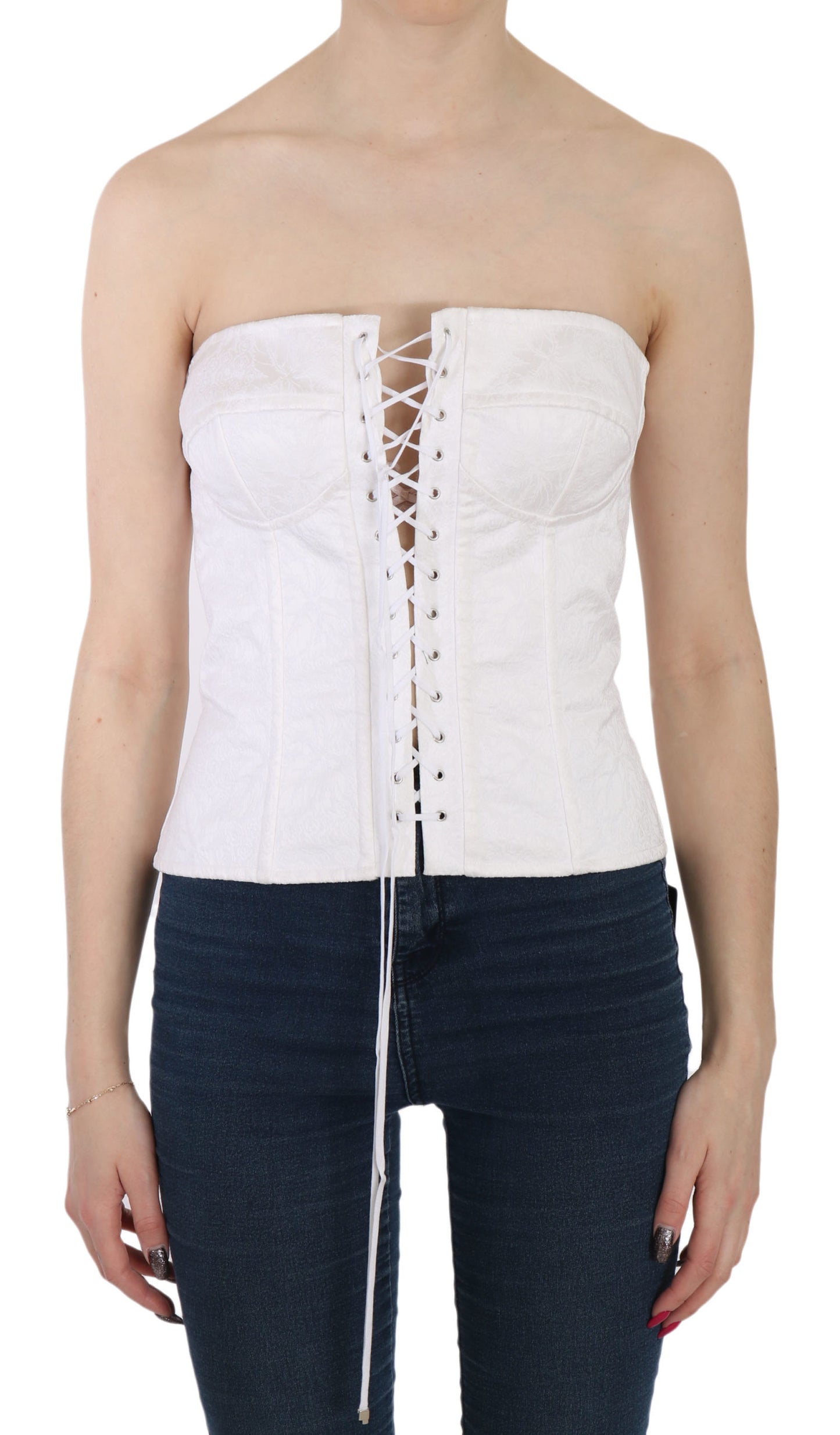 Weißes PALERMO Baumwolle Bustier Top Korsett