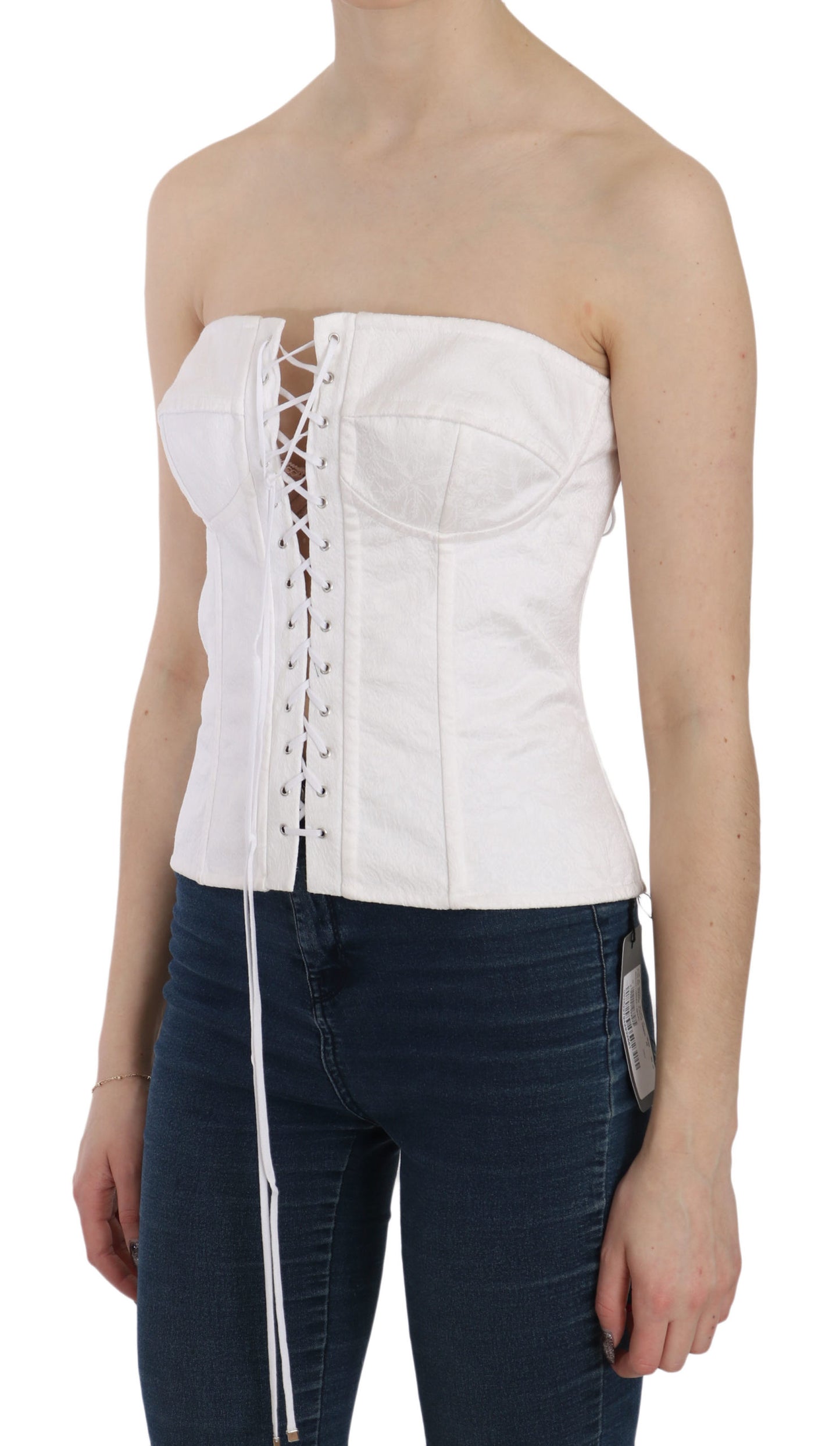 Weißes PALERMO Baumwolle Bustier Top Korsett