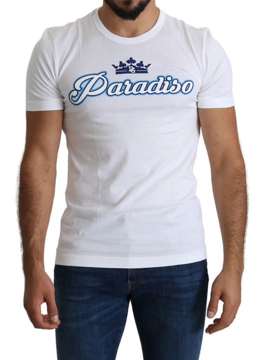 Weißes Baumwoll-Top Paradiso Crown Herren-T-Shirt