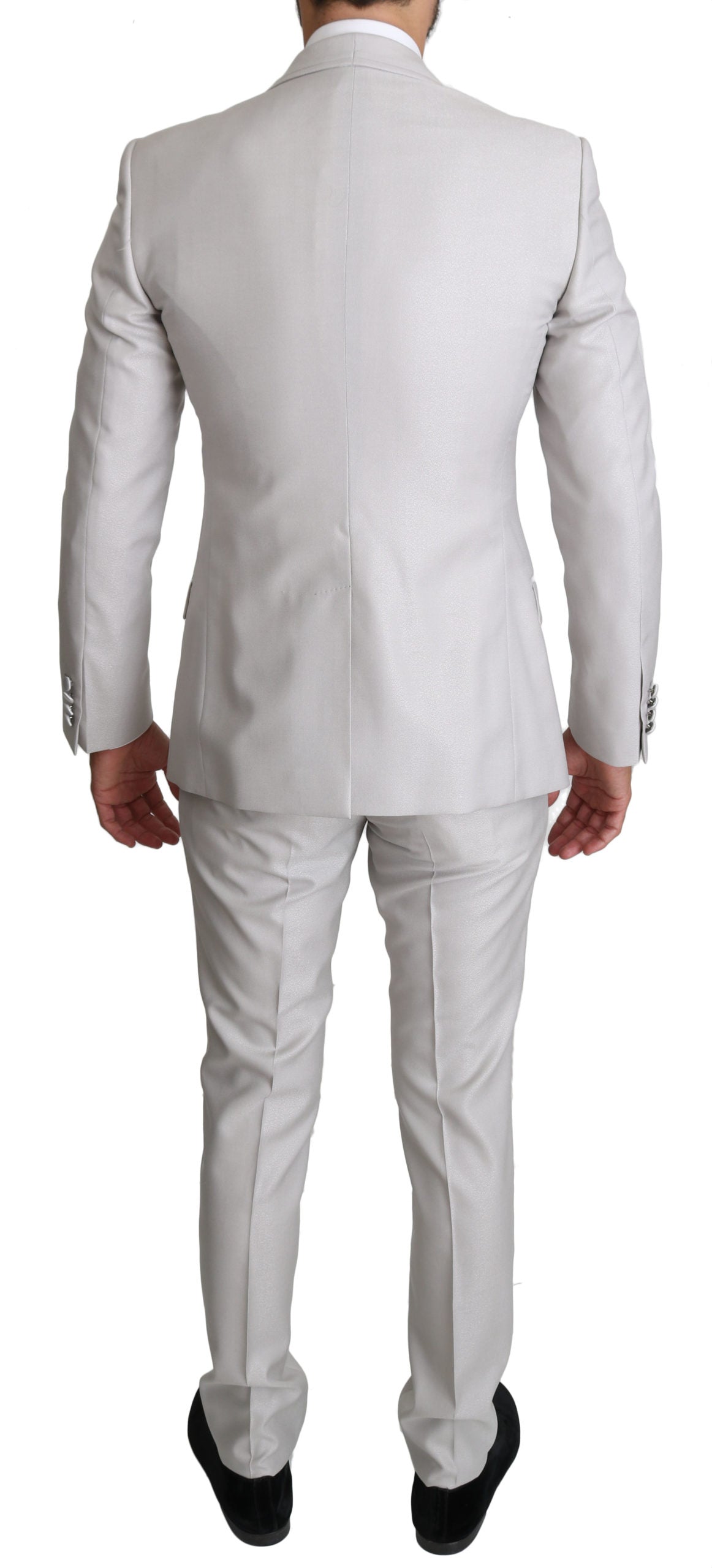 Silberner einreihiger 3-teiliger Anzug aus Wolle