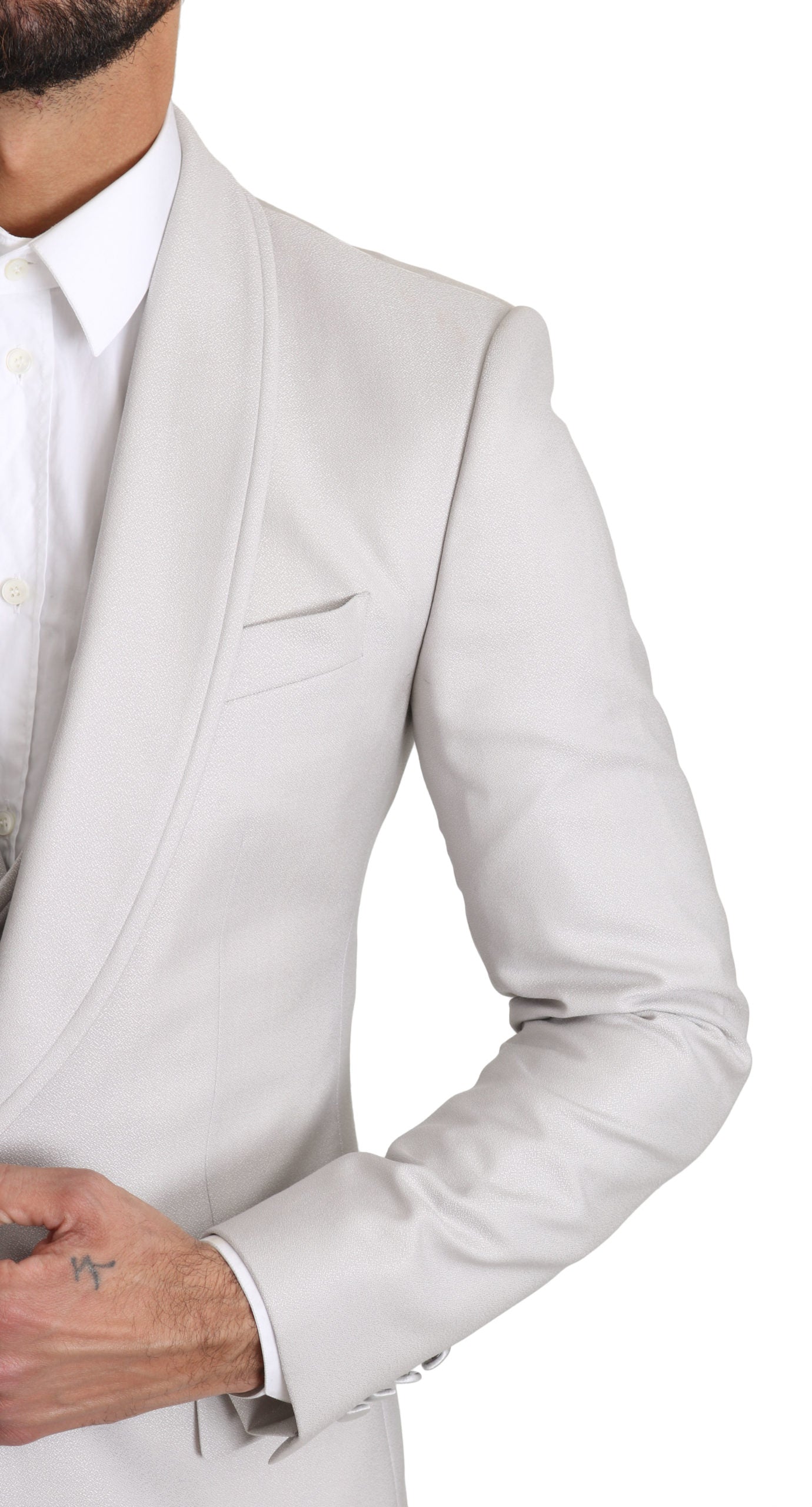 Silberner einreihiger 3-teiliger Anzug aus Wolle