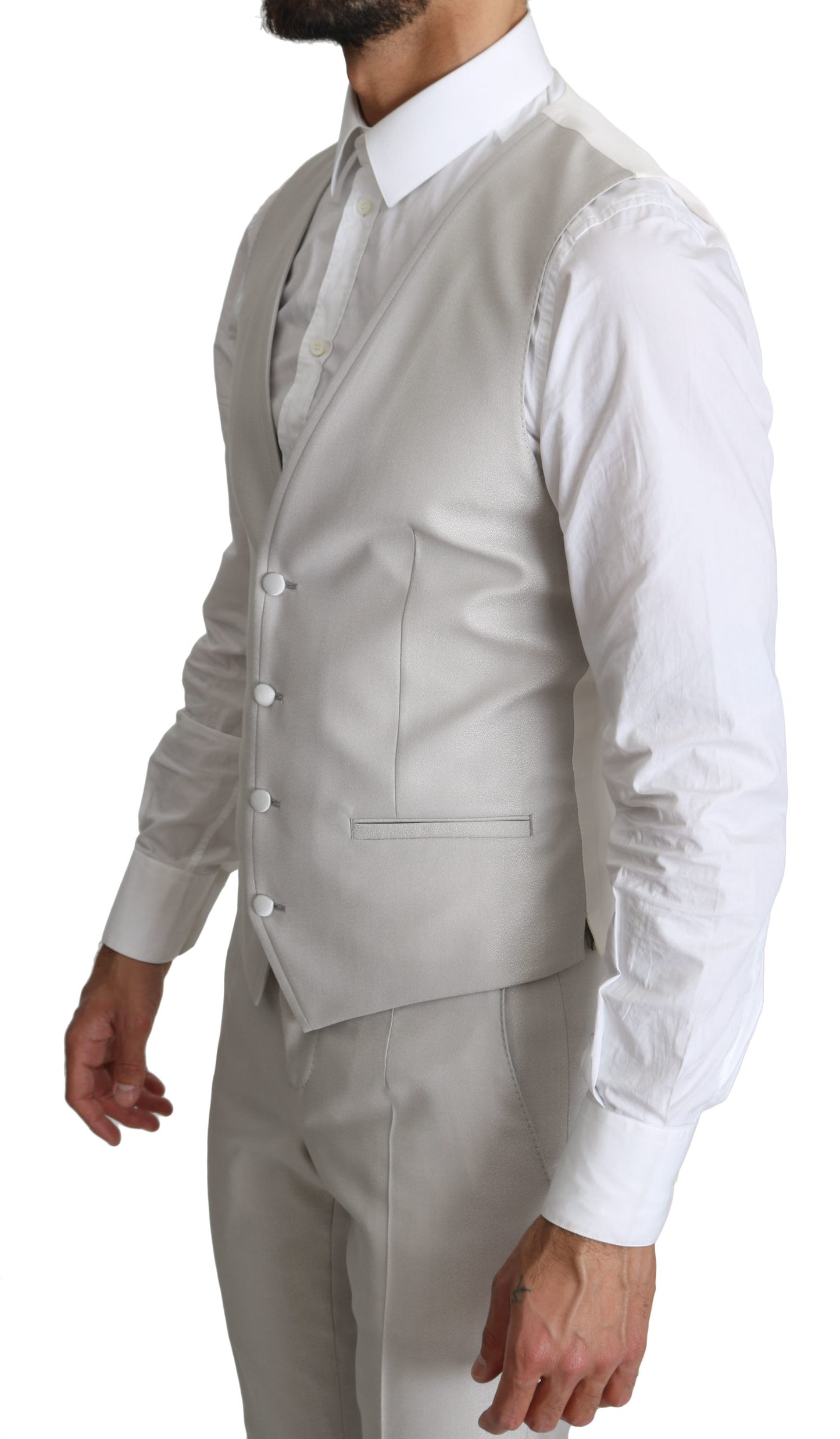 Silberner einreihiger 3-teiliger Anzug aus Wolle