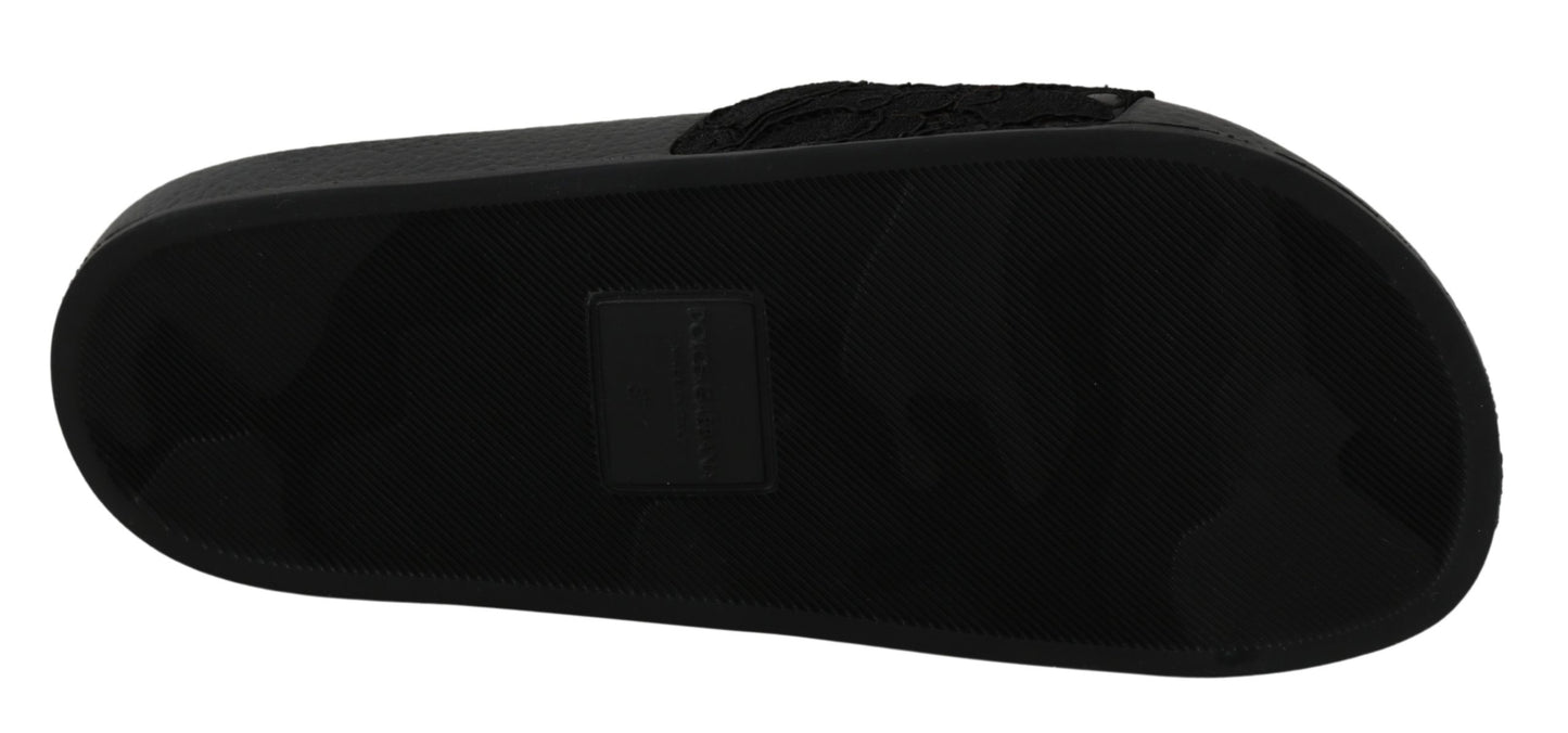 Schwarze Spitze Kristall Sandalen Rutschen Strand Schuhe