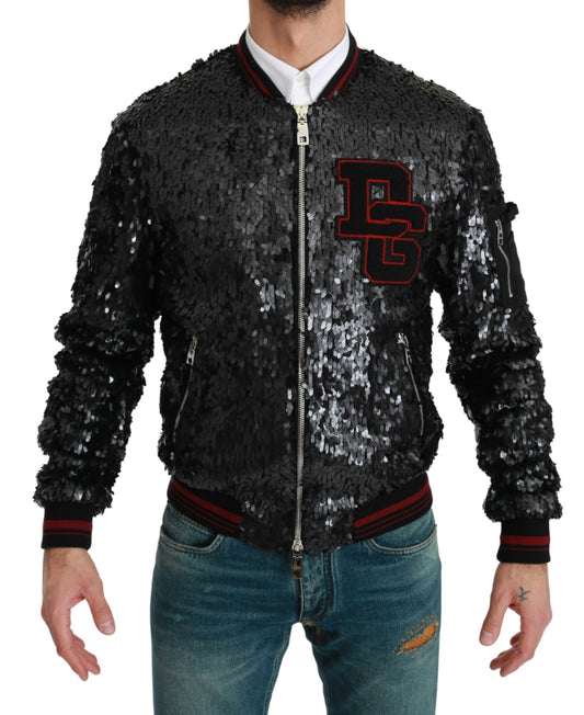 Schwarzer Bombermantel mit Pailletten