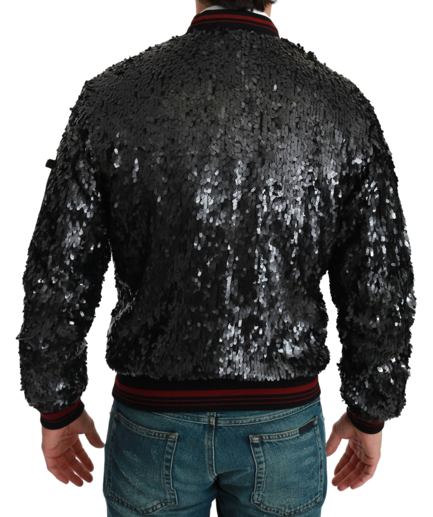 Schwarzer Bombermantel mit Pailletten