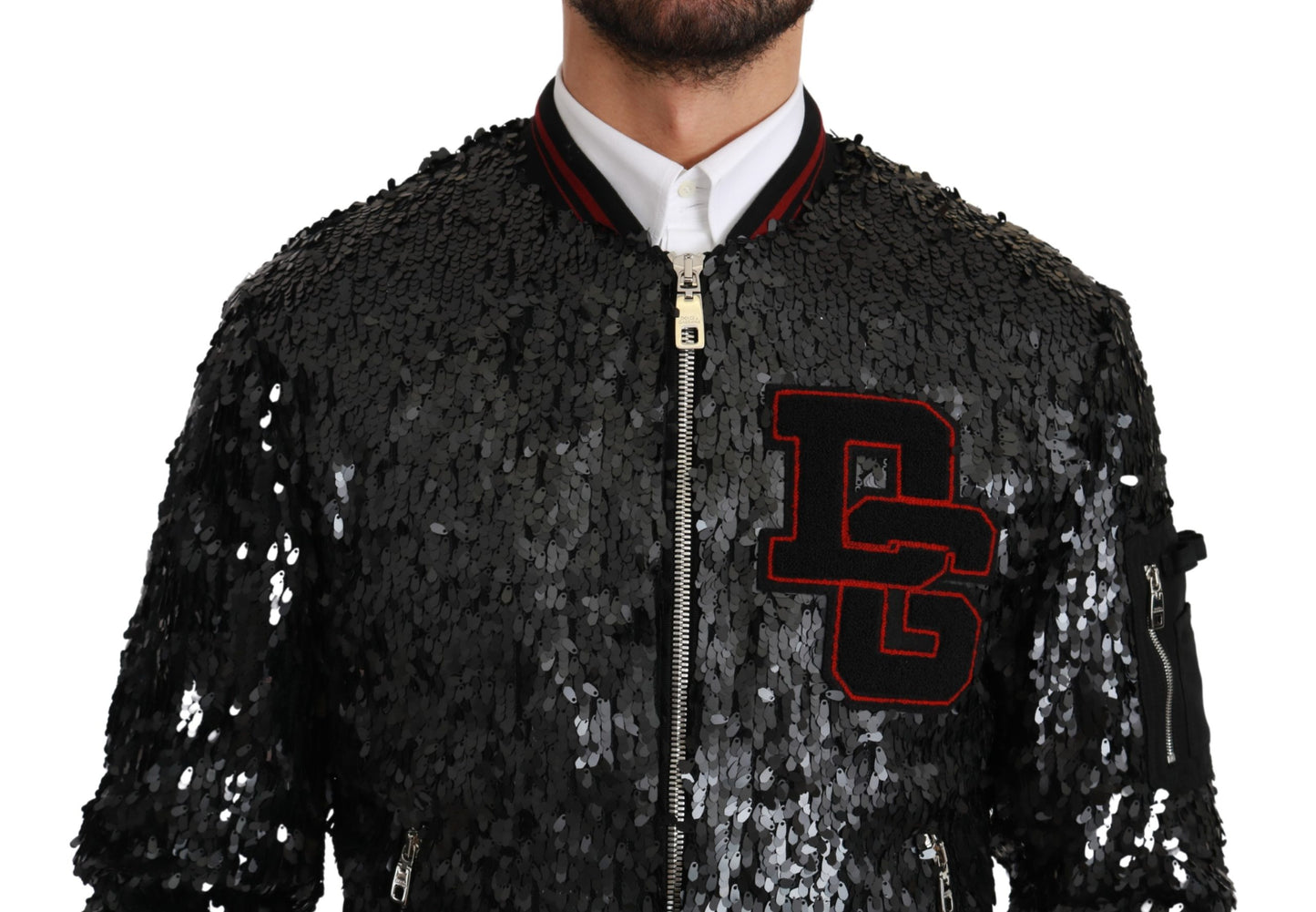 Schwarzer Bombermantel mit Pailletten