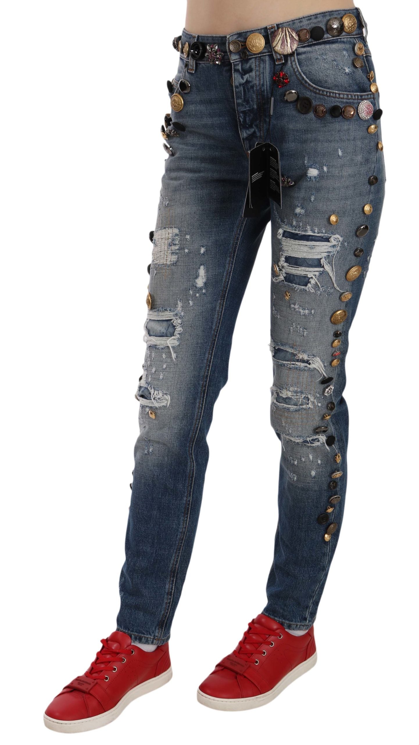 Distressed Verzierte Knöpfe Denim-Hose Jeans