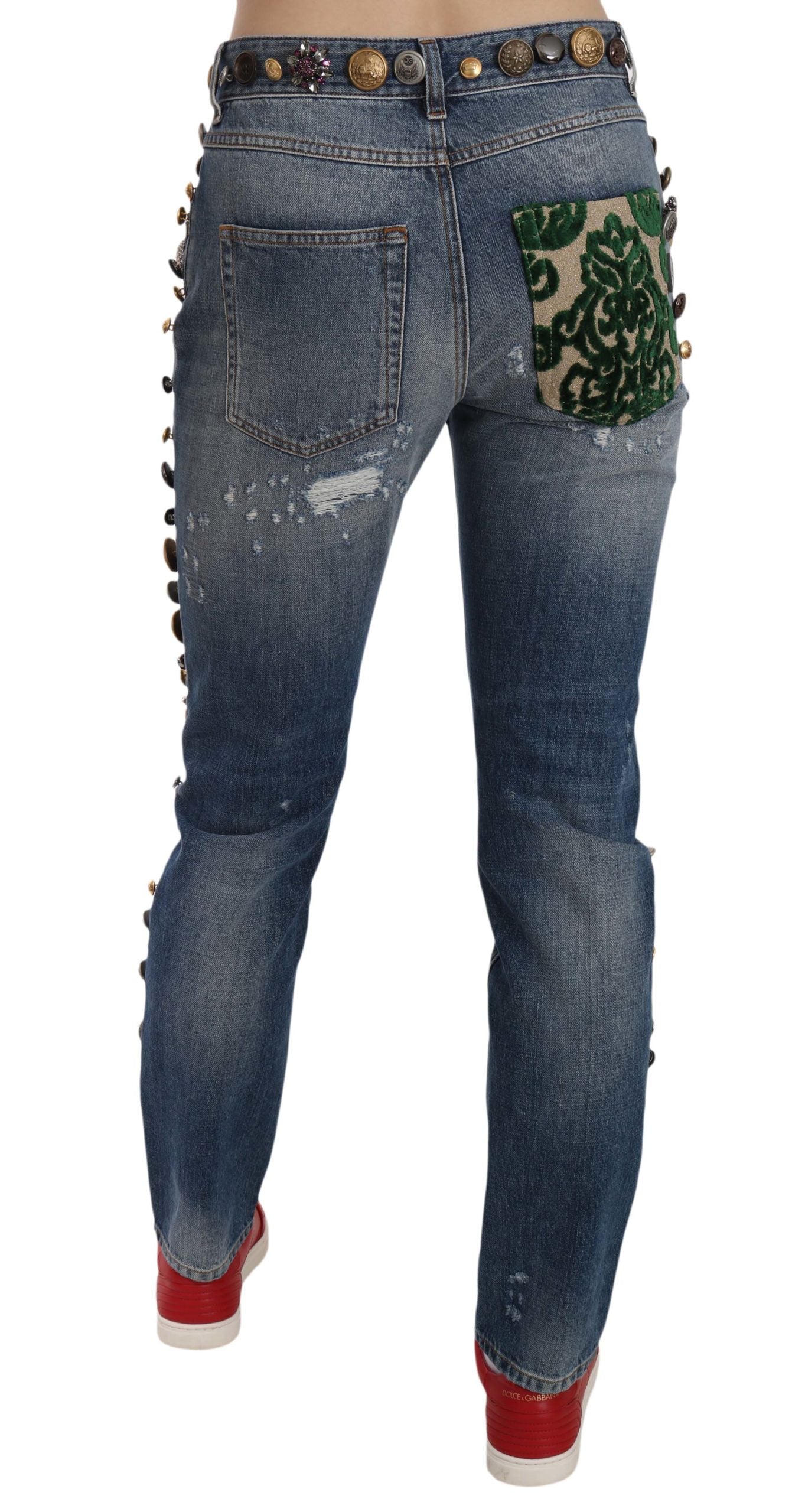 Distressed Verzierte Knöpfe Denim-Hose Jeans