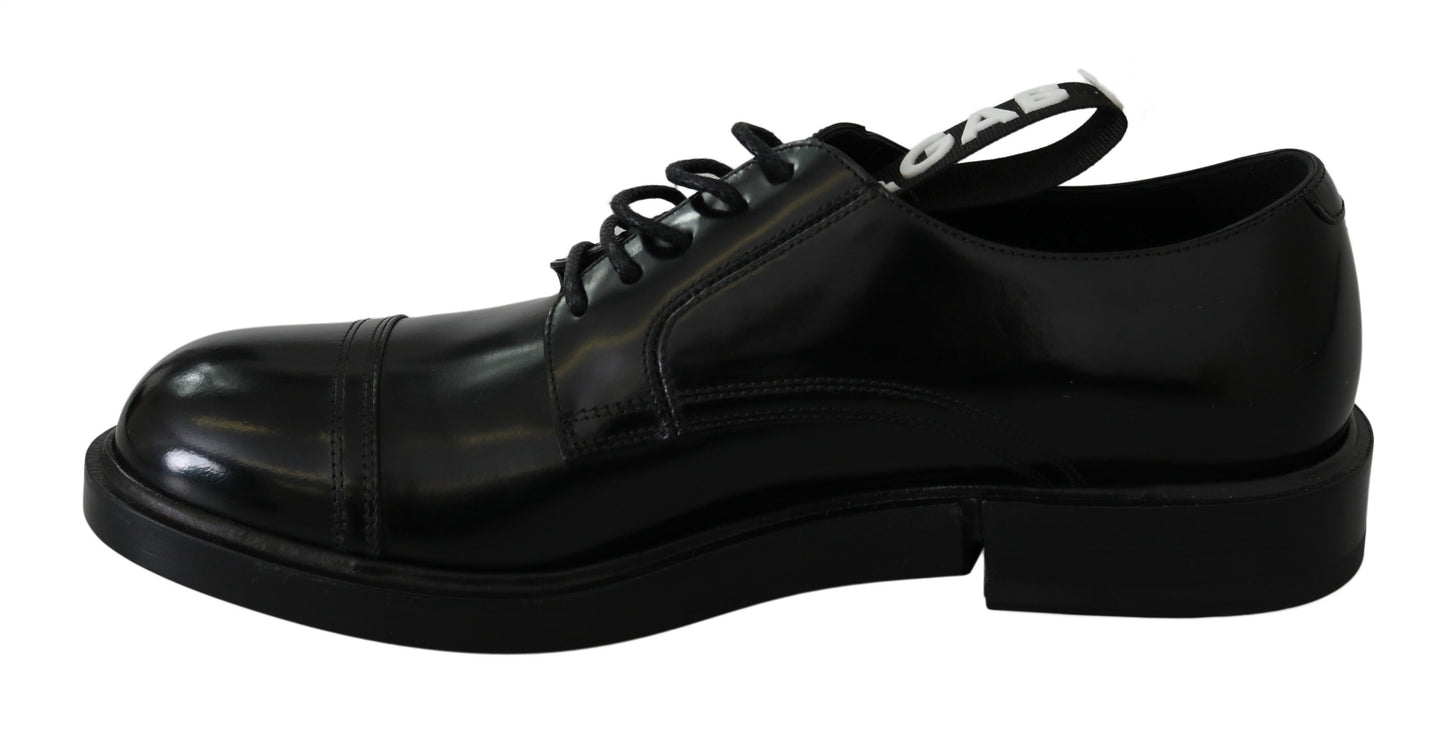 Derby Schwarz Kalbsleder Branded Strap Formelle Schuhe