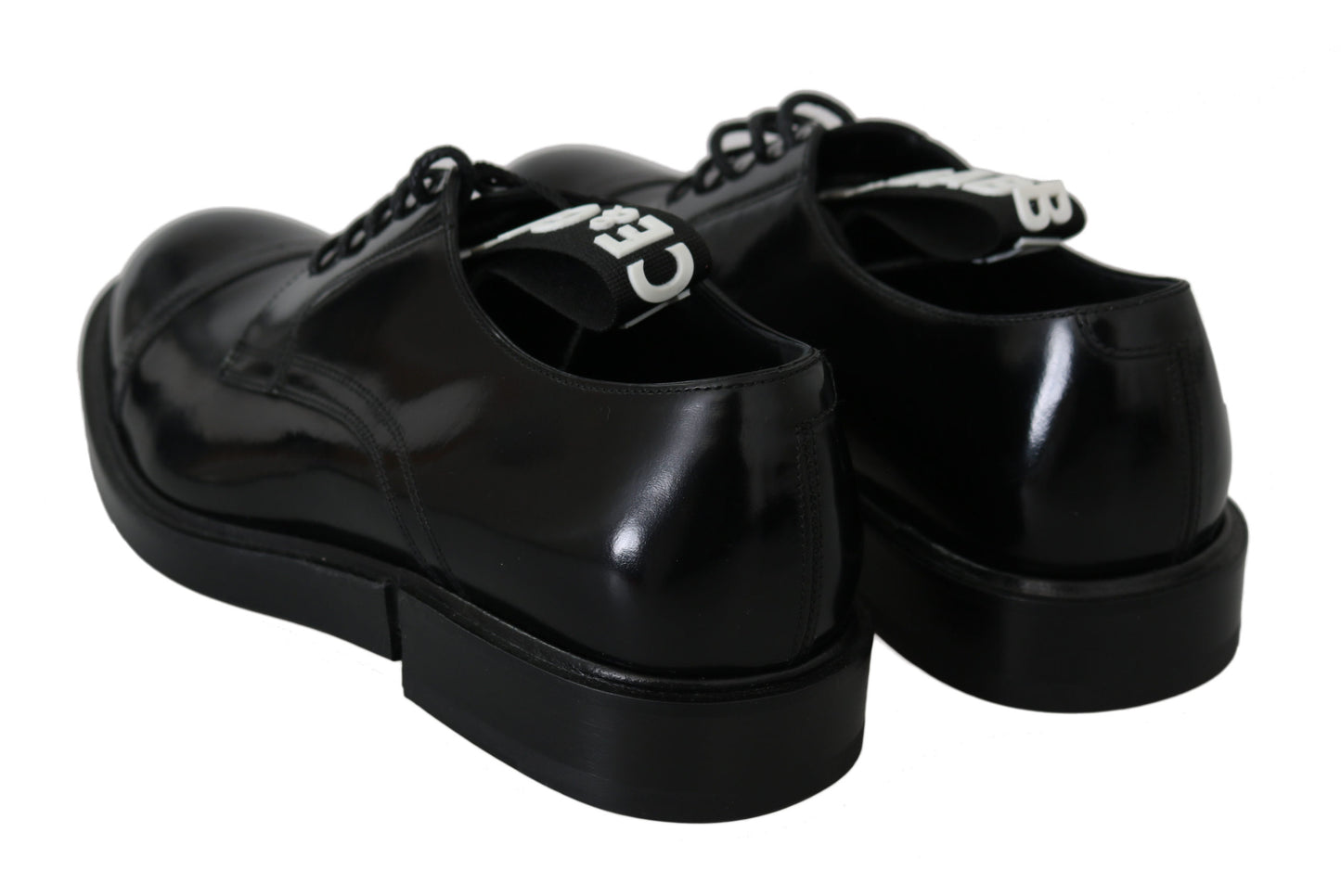 Derby Schwarz Kalbsleder Branded Strap Formelle Schuhe