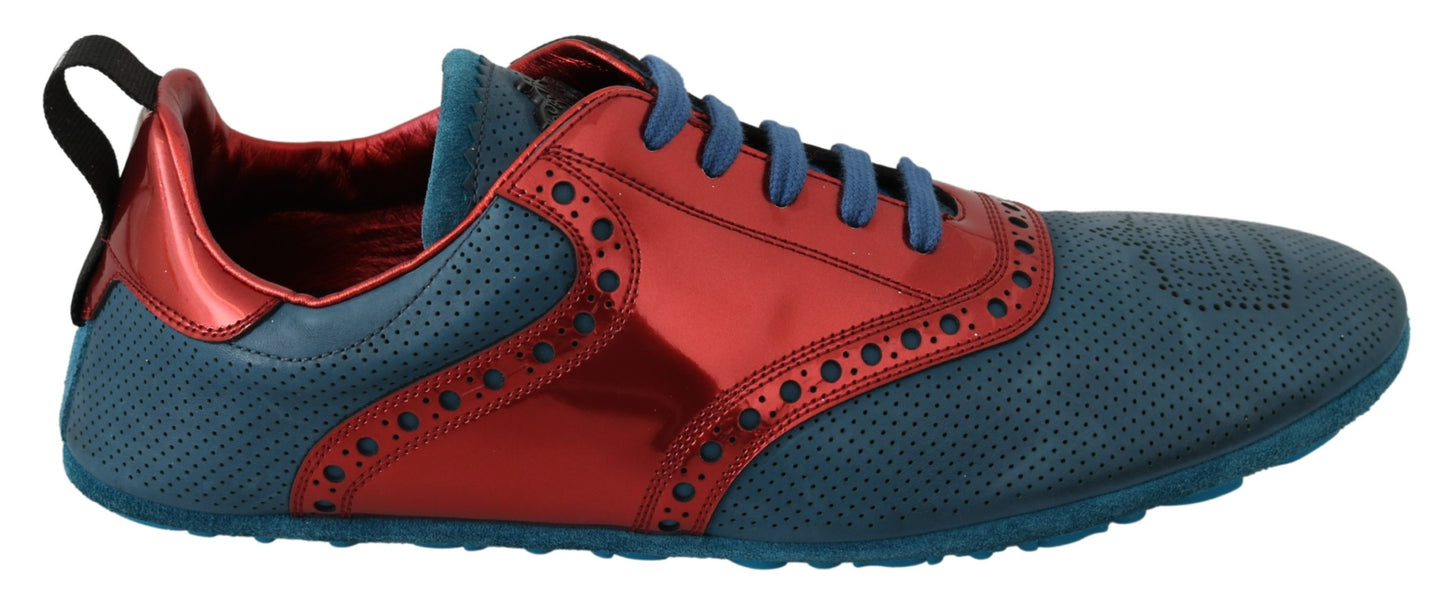 Blau Rot Glänzend Leder Crown Sneakers Schuhe
