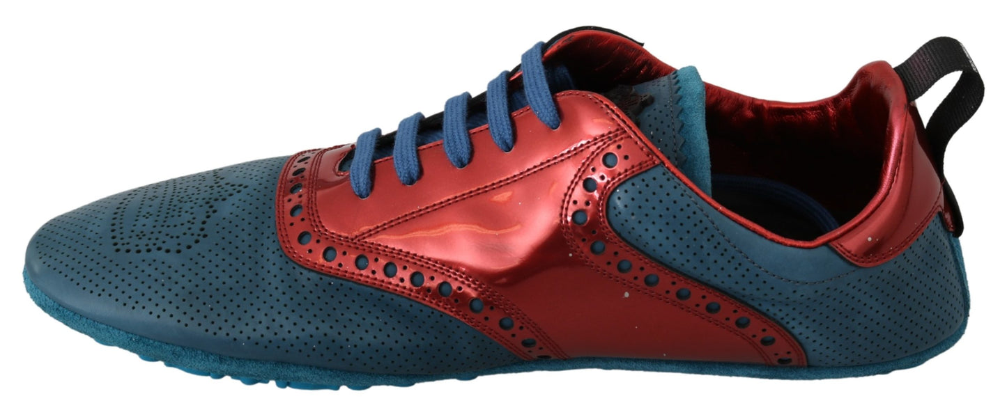 Blau Rot Glänzend Leder Crown Sneakers Schuhe