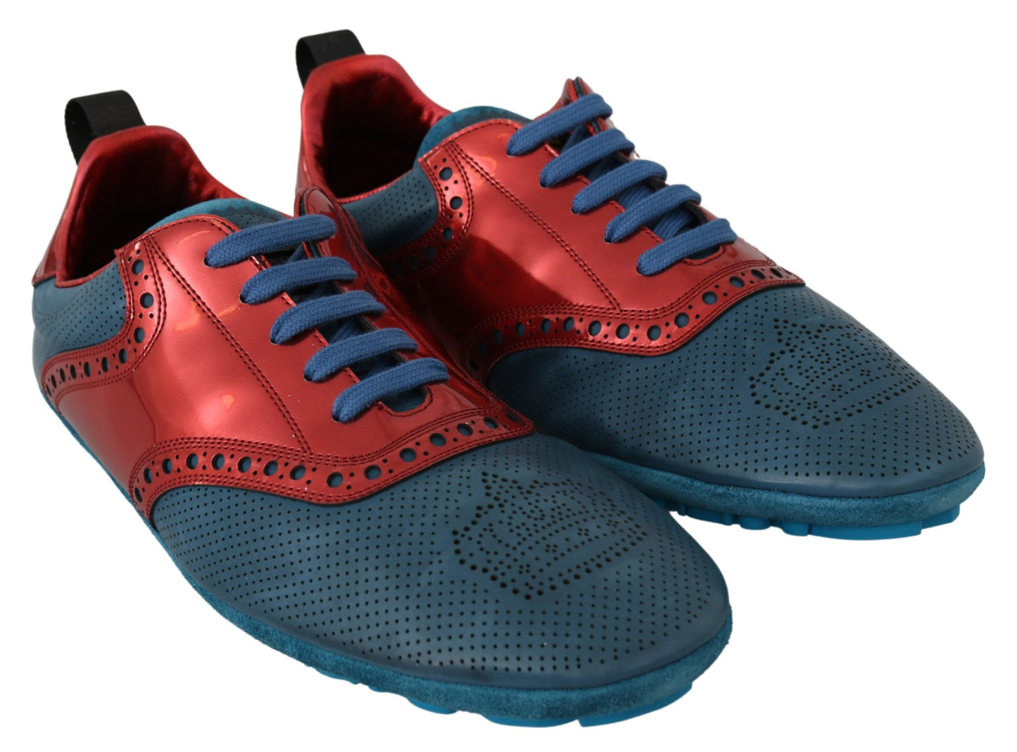 Blau Rot Glänzend Leder Crown Sneakers Schuhe