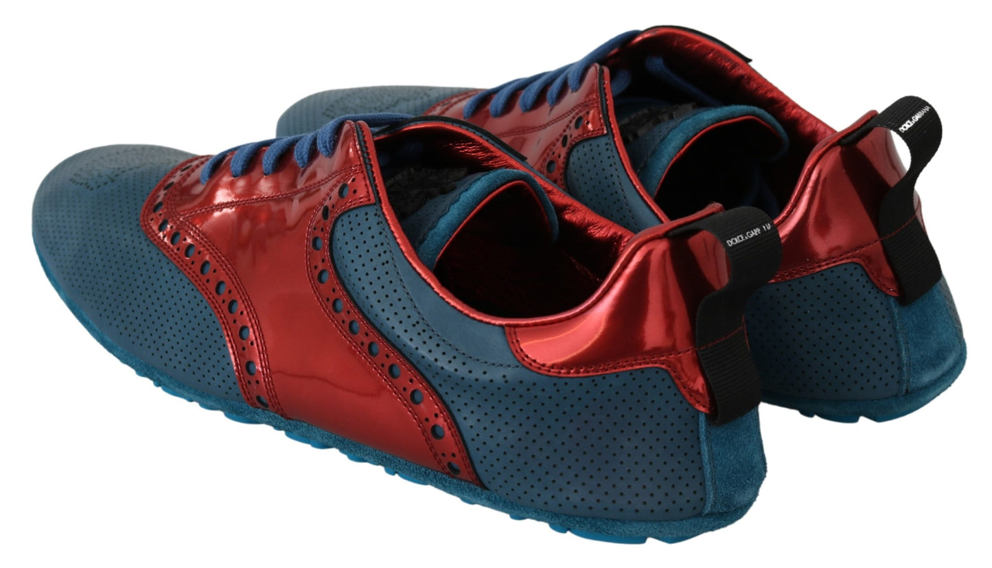 Blau Rot Glänzend Leder Crown Sneakers Schuhe