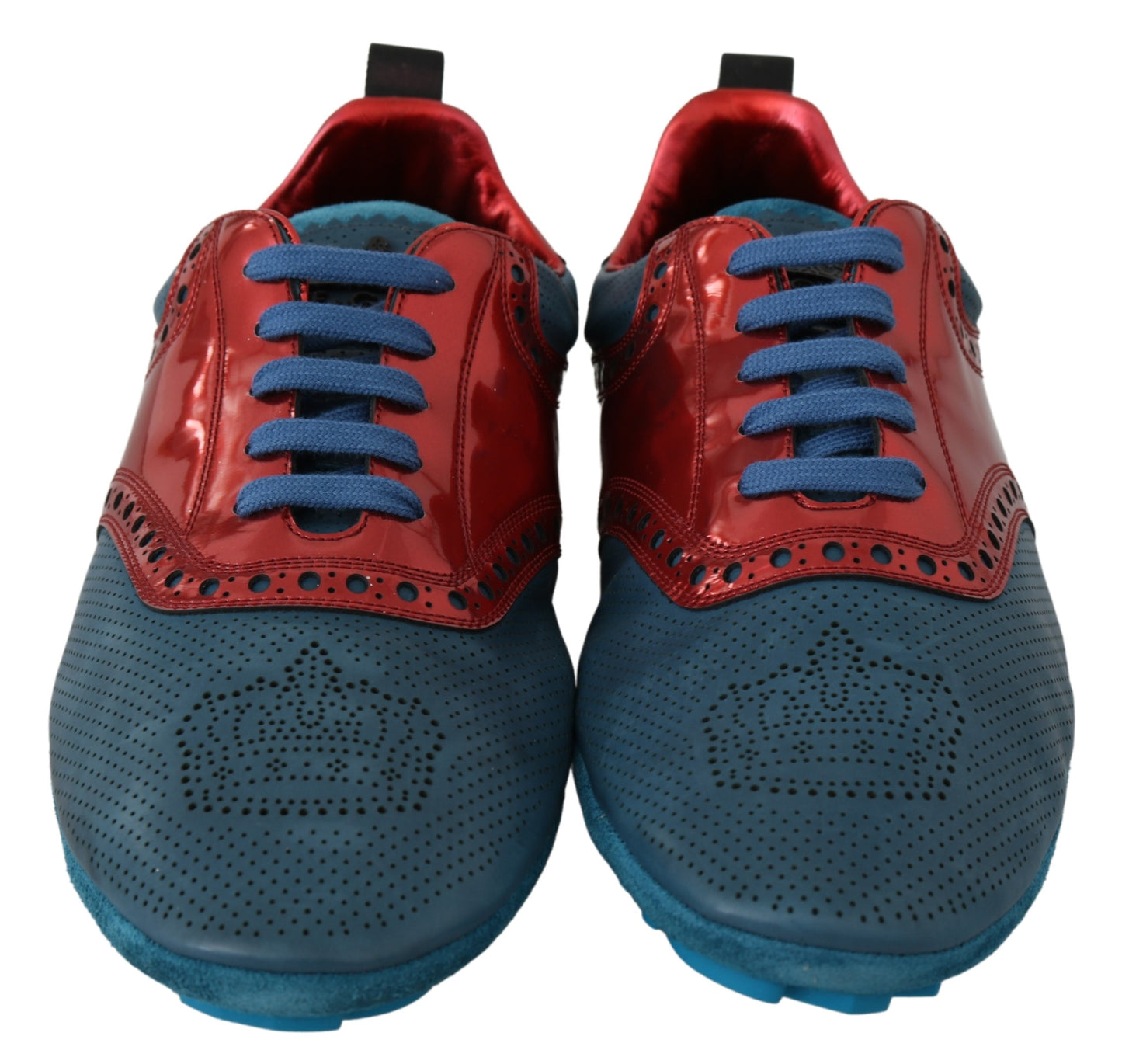 Blau Rot Glänzend Leder Crown Sneakers Schuhe
