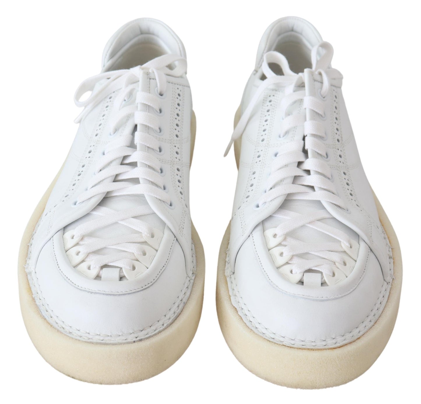 Weiße gewebte Leder Low Top Sneakers Schuhe