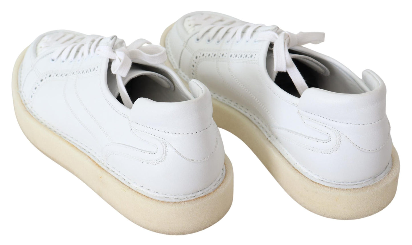 Weiße gewebte Leder Low Top Sneakers Schuhe