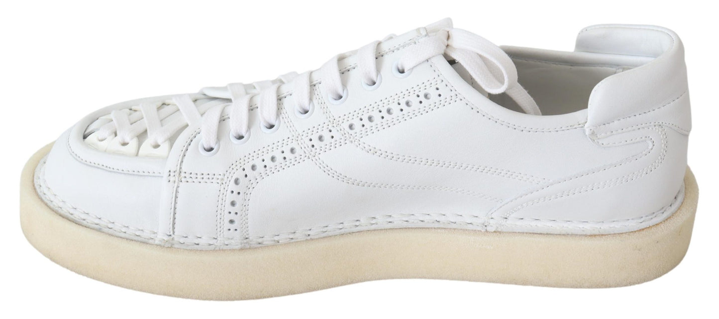 Weiße gewebte Leder Low Top Sneakers Schuhe