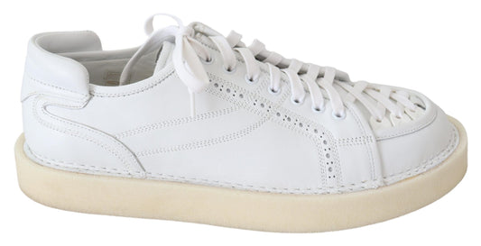 Weiße gewebte Leder Low Top Sneakers Schuhe
