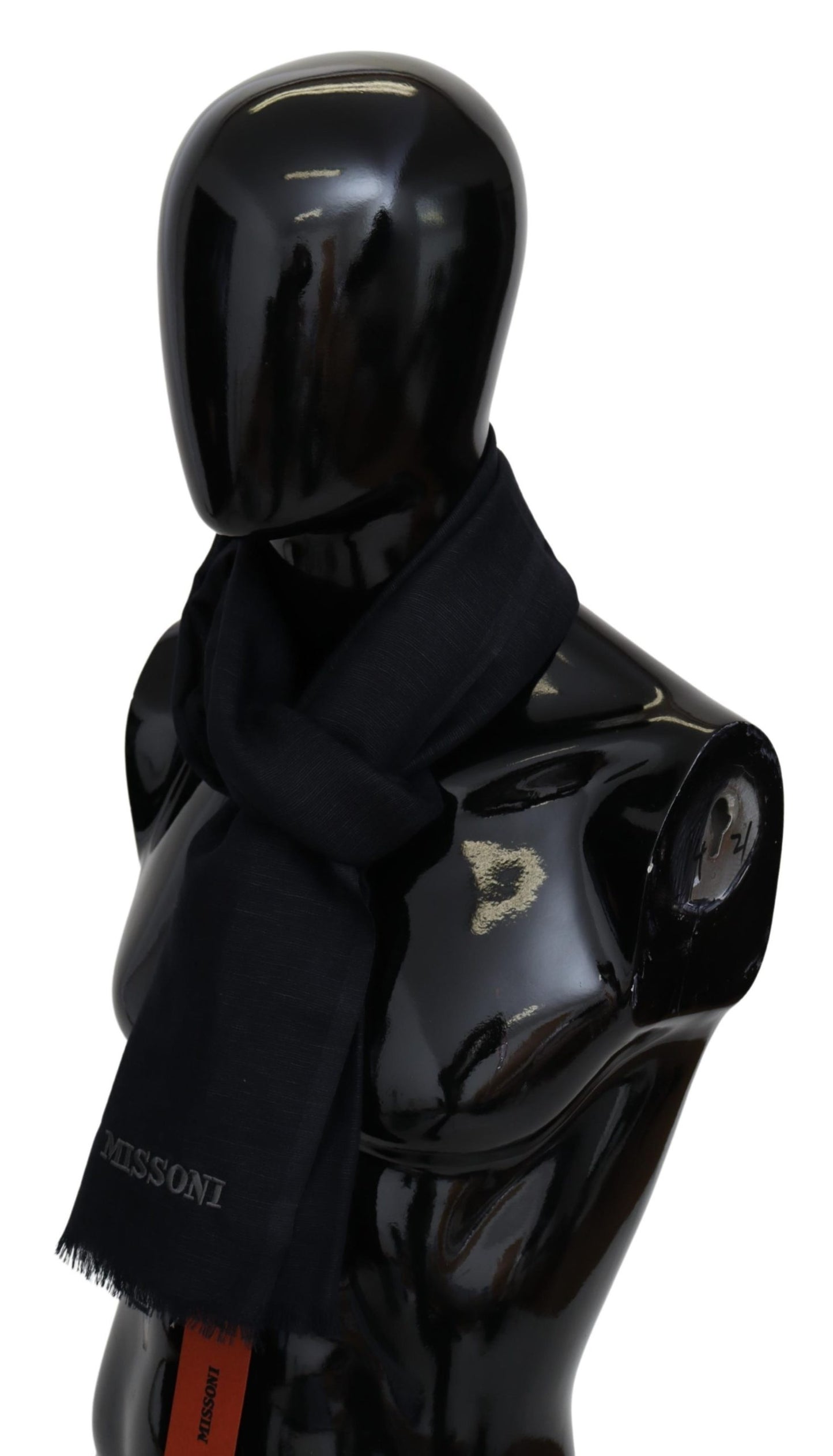 Schwarzer Wollstrick-Unisex-Halswickel-Fransenschal