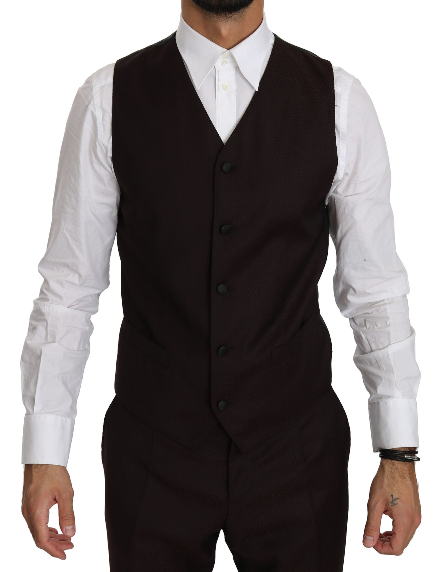 Bordeauxfarbener schmaler 3-teiliger MARTINI Anzug aus Wolle