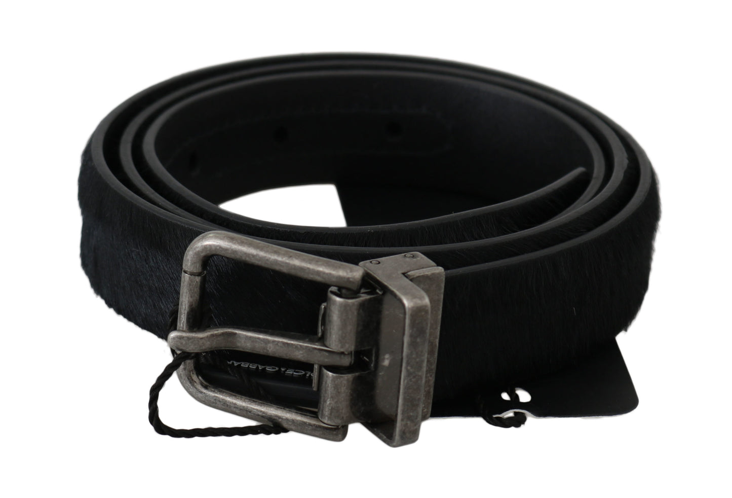 Schwarzer Pelz Leder Silber Schnalle Gürtel