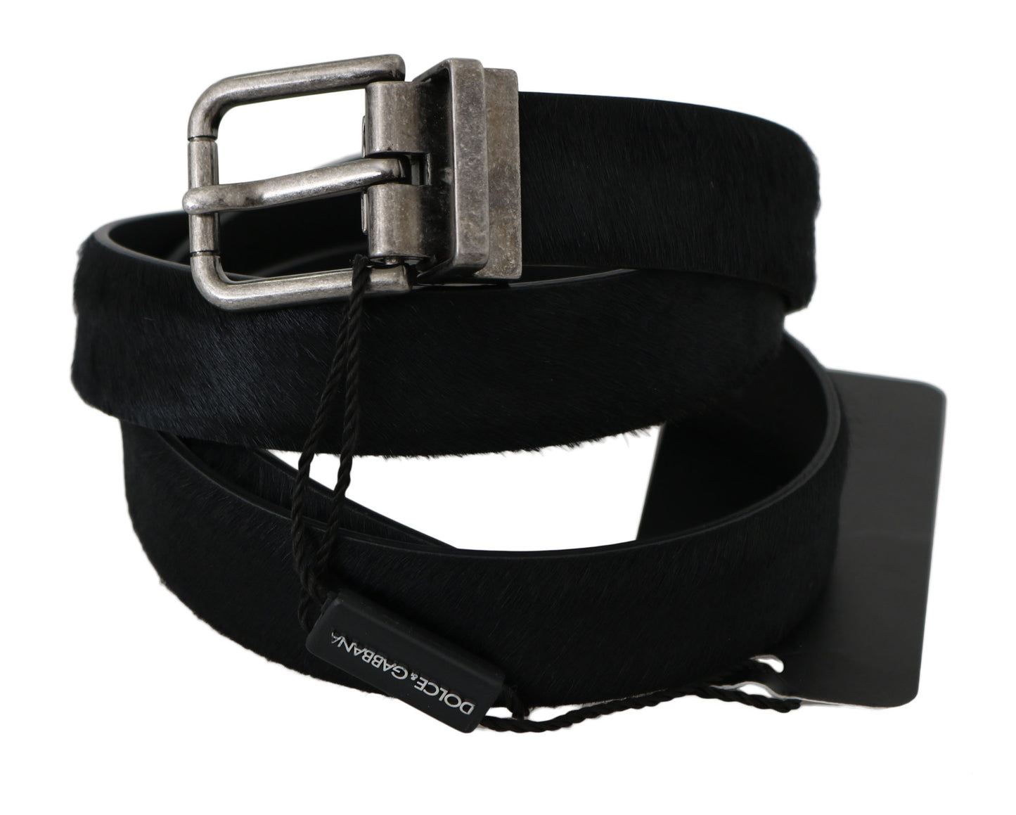 Schwarzer Pelz Leder Silber Schnalle Gürtel