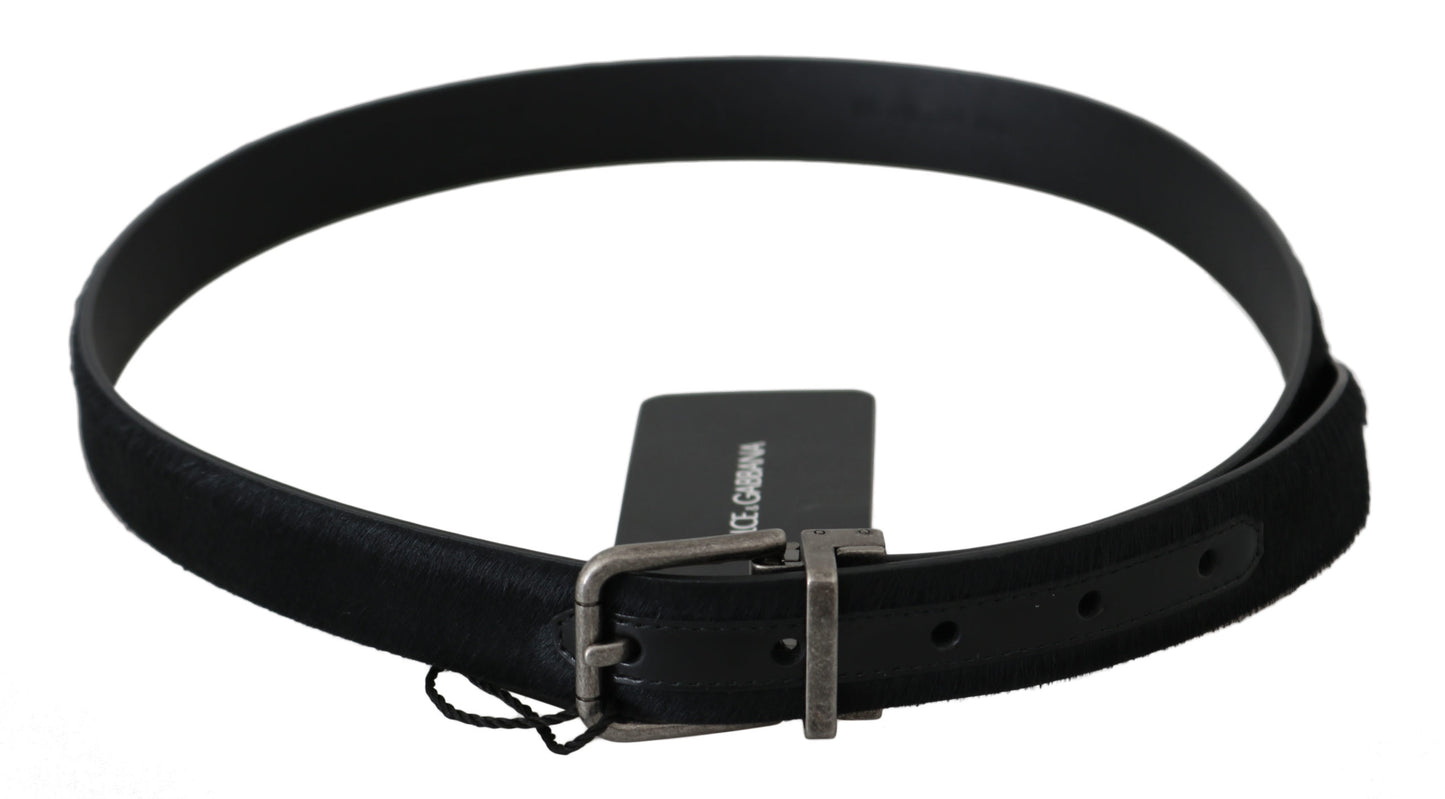 Schwarzer Pelz Leder Silber Schnalle Gürtel