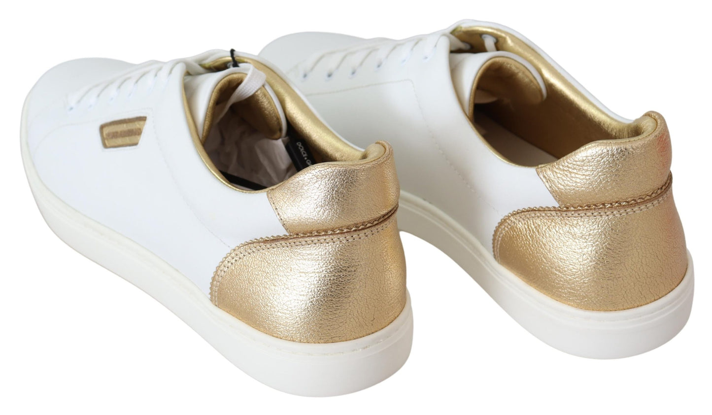 Weiß Gold Leder Low Top Turnschuhe Schuhe