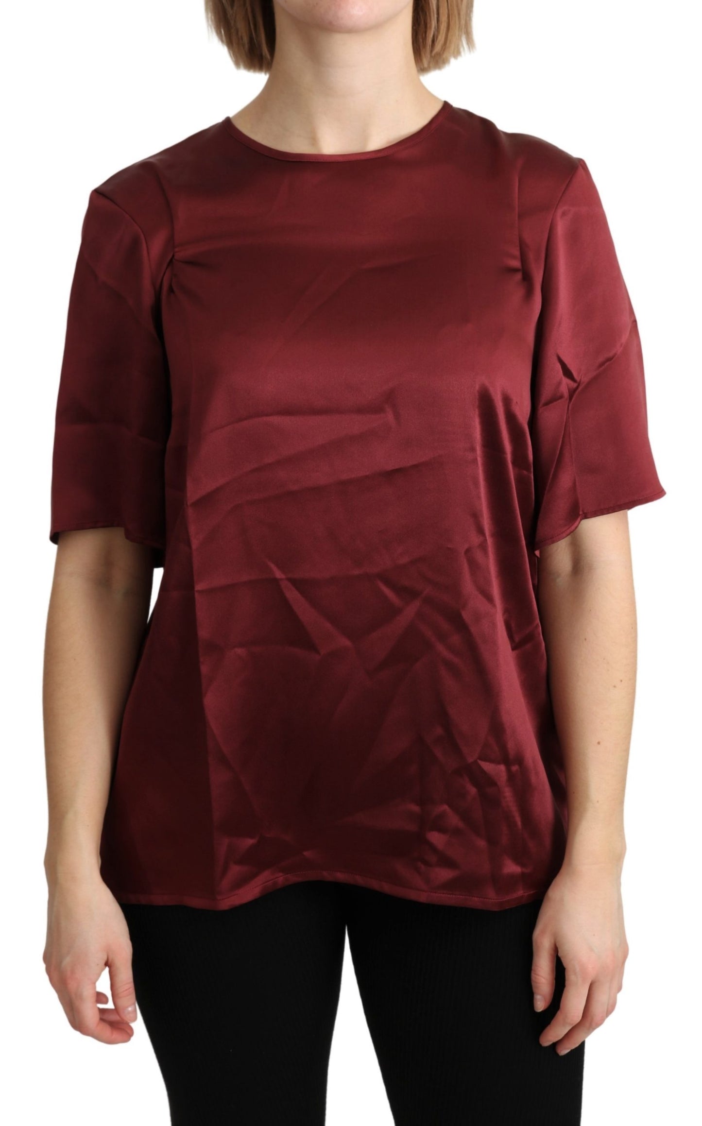 Bordeaux Bluse mit Rundhalsausschnitt Seidentop