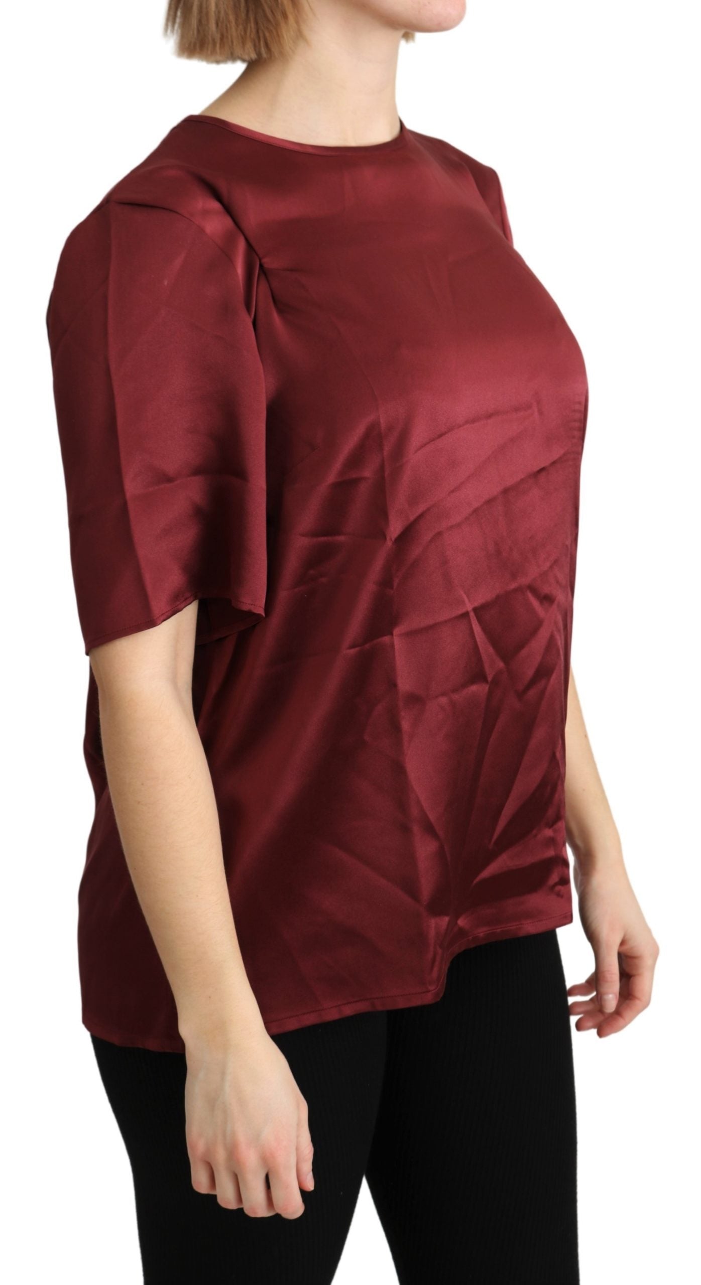 Bordeaux Bluse mit Rundhalsausschnitt Seidentop