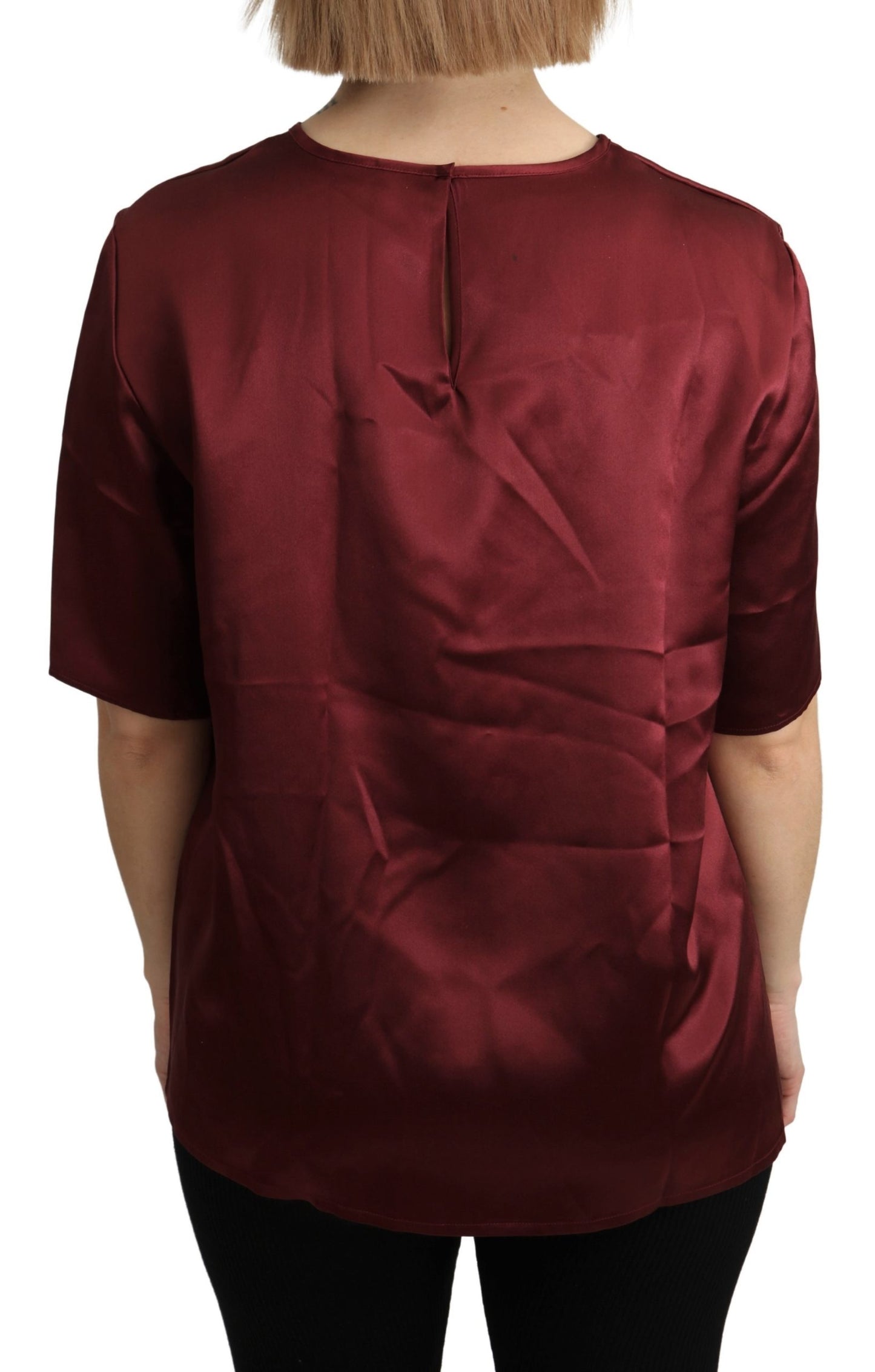 Bordeaux Bluse mit Rundhalsausschnitt Seidentop