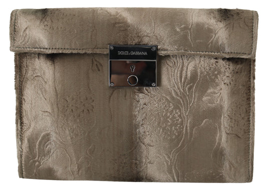 Beige Samt Floral Leder Männer Dokument Aktentasche