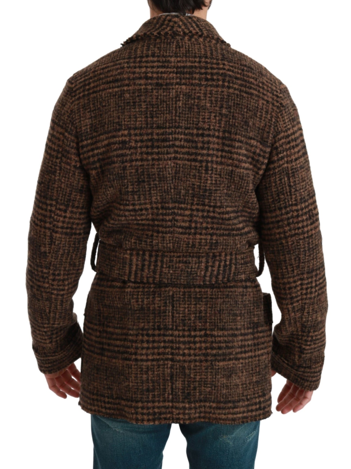 Braun karierter Wollmantel Wickeljacke