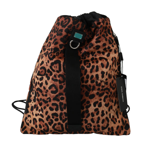 Brauner Leopard Kordelzug Napsack Nylon Rucksack