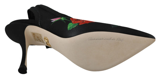 Schwarze Rosen Stretch Slingback Pumps Schuhe