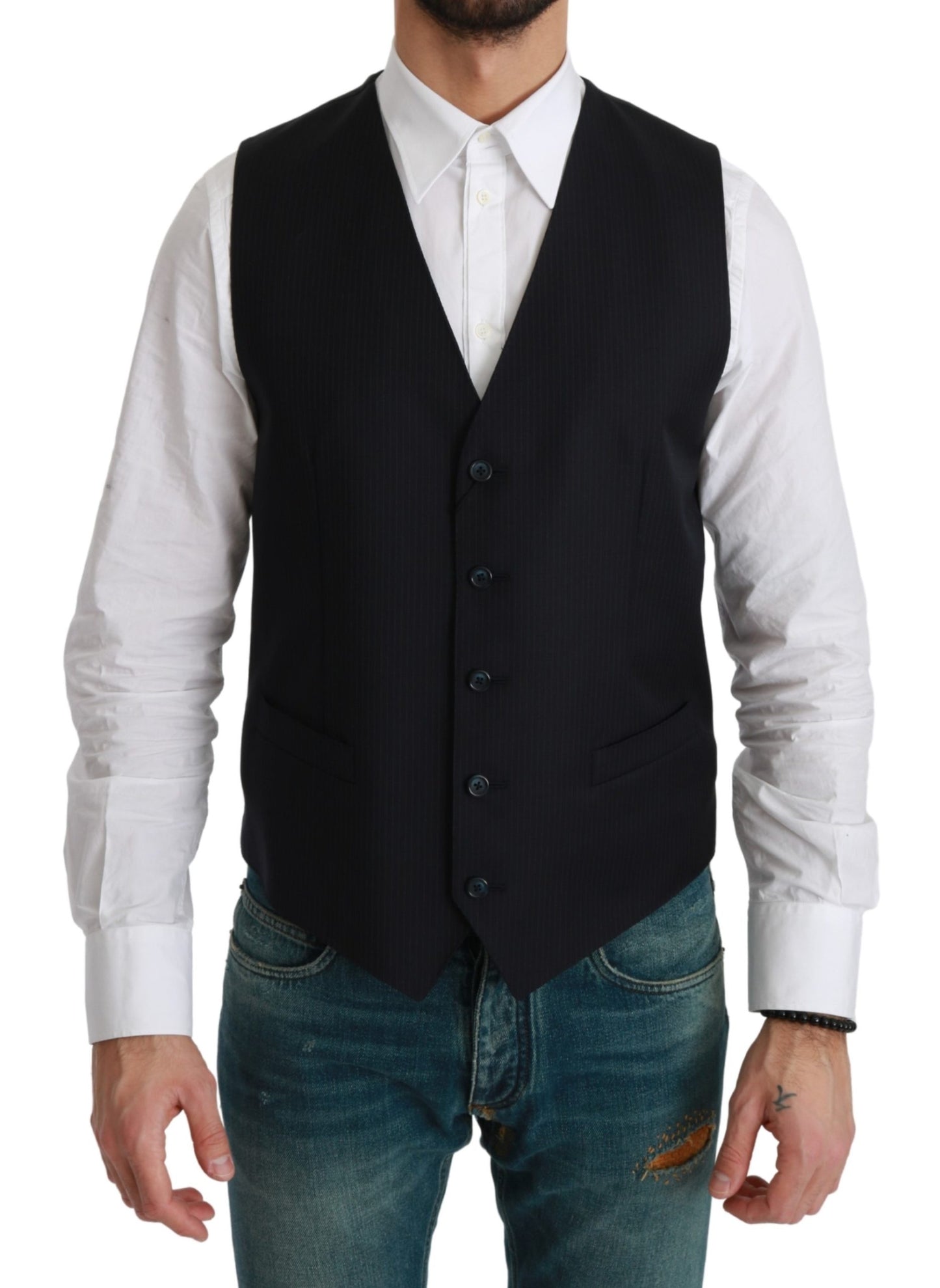 Blaue Weste Formal Stretch Wool Vest