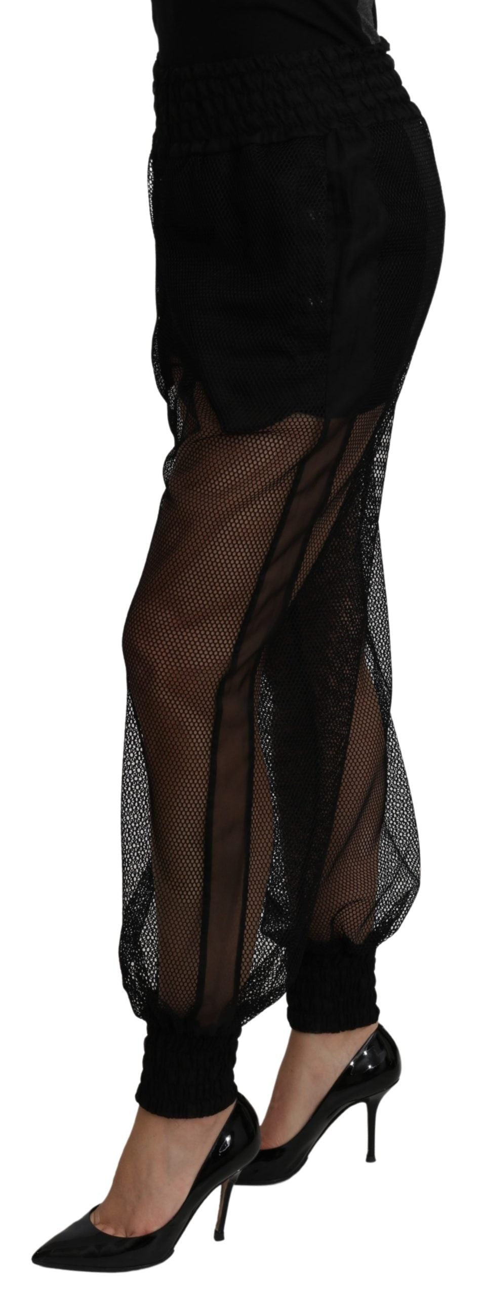 Schwarze See-Through-Jogger-Hose aus Polyester