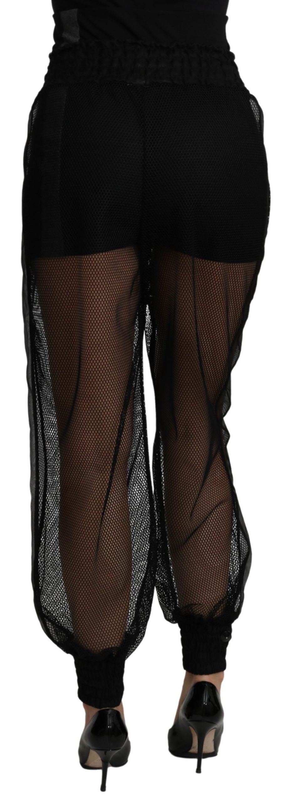 Schwarze See-Through-Jogger-Hose aus Polyester