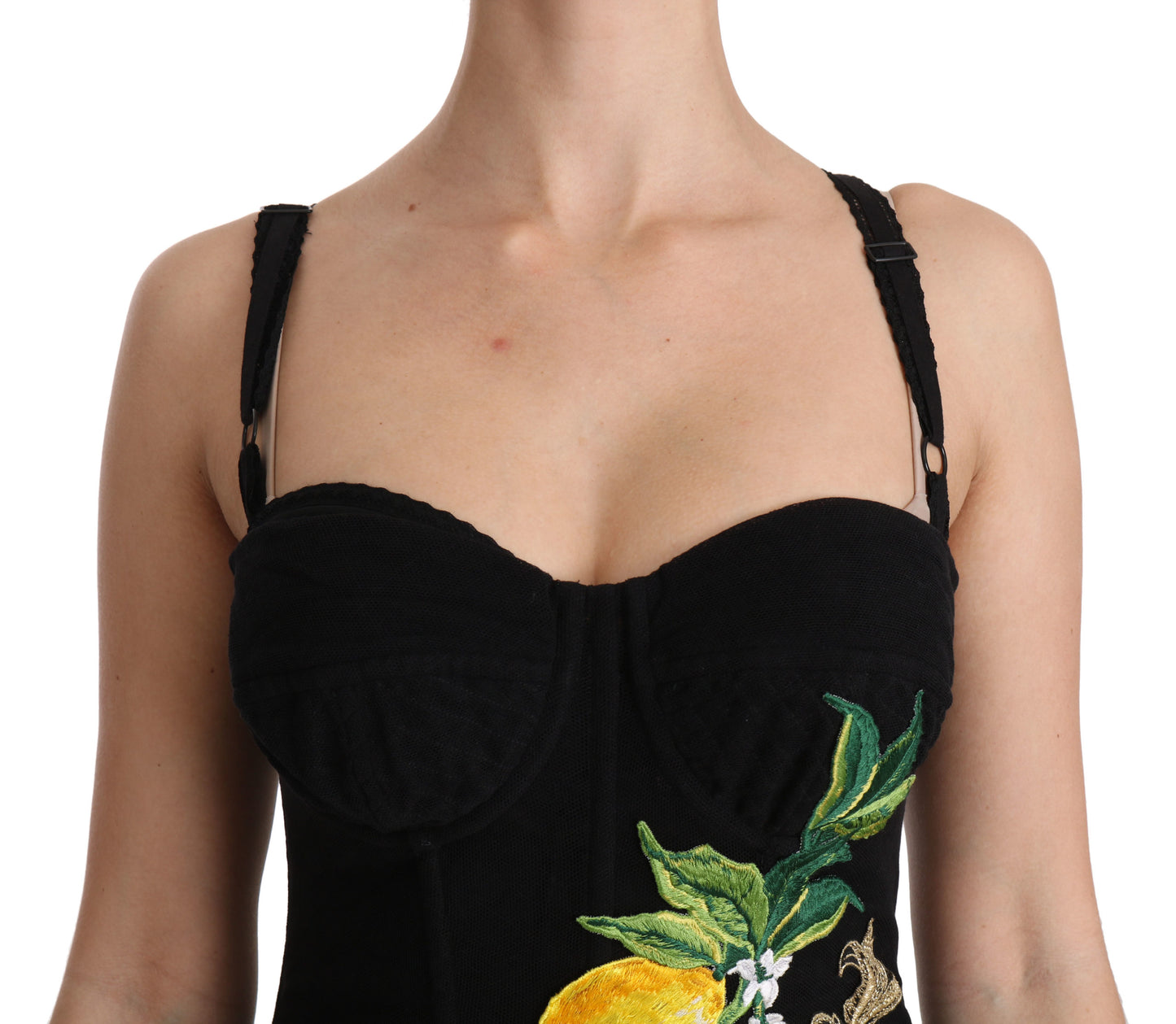 Schwarzes Bodycon Midikleid mit Spitze und Kristall