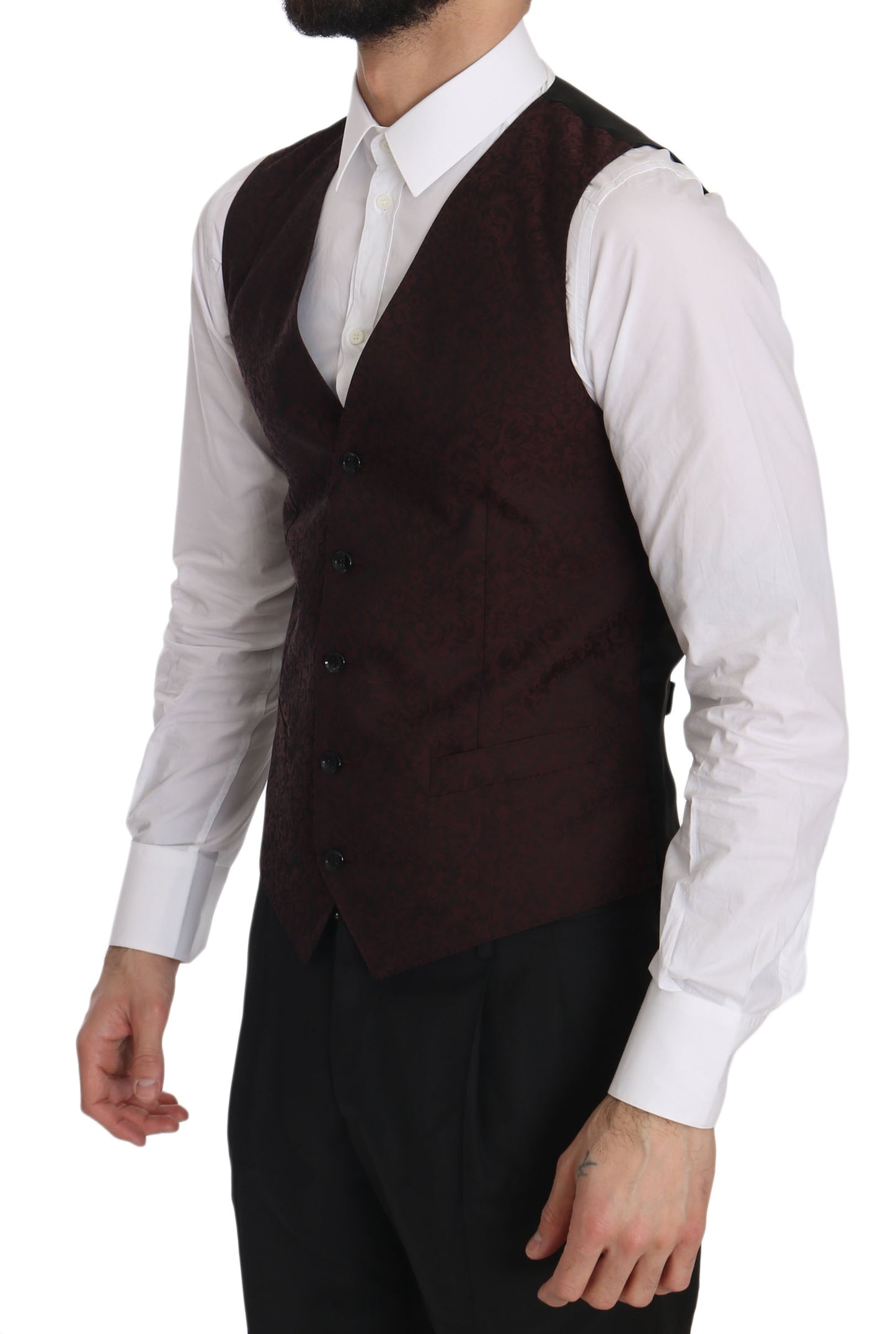 Bordeaux Brokat Weste Slim Fit