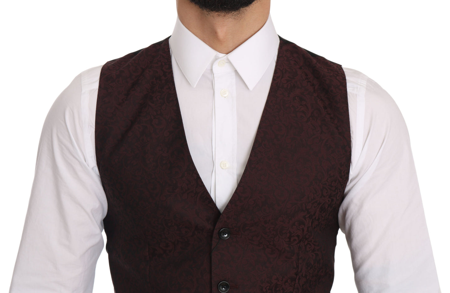 Bordeaux Brokat Weste Slim Fit