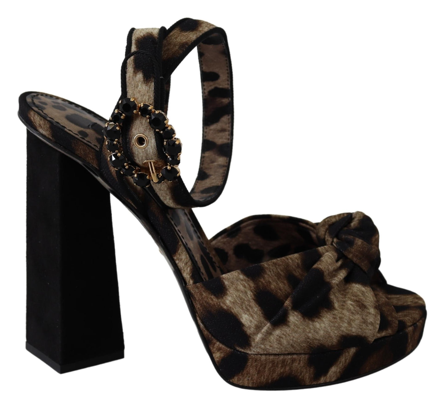 Braune Kristall-Knöchelriemen-Leopard-Sandalen Schuhe