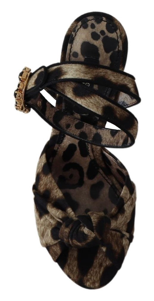 Braune Kristall-Knöchelriemen-Leopard-Sandalen Schuhe